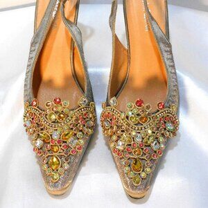 New Embellished Gold Wedding or Party Shoe Sz 7